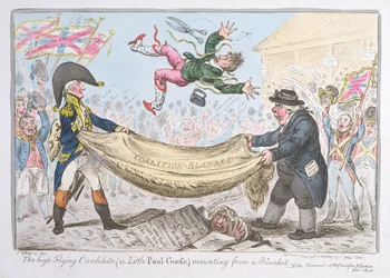De hoogvliegende kandidaat (d.w.z. Little Paul Goose) stijgt op vanuit een deken, gepubliceerd door Hannah Humphrey in 1806